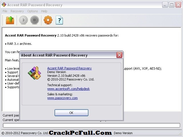 Accent RAR Password Recovery Registreation Key