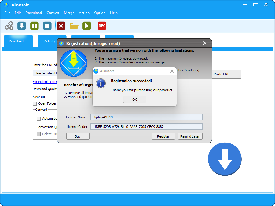 Allavsoft Video Downloader Converter License Key